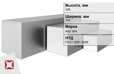 Квадрат нержавеющий 125х125 мм AISI 304 ГОСТ 2591-2006 горячекатаный в Талдыкоргане