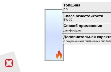 Огнестойкое стекло Pyropane 7.5 мм EW 30 с сохранением оптических свойств ГОСТ 30247.0-94 в Талдыкоргане