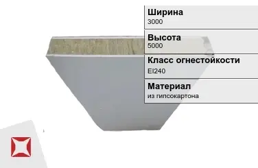 Противопожарная перегородка EI240 3000х5000 мм Кнауф ГОСТ 30247.0-94 в Талдыкоргане