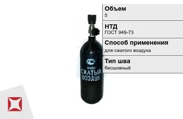 Стальной баллон УЗГПО 5 л для сжатого воздуха бесшовный в Талдыкоргане